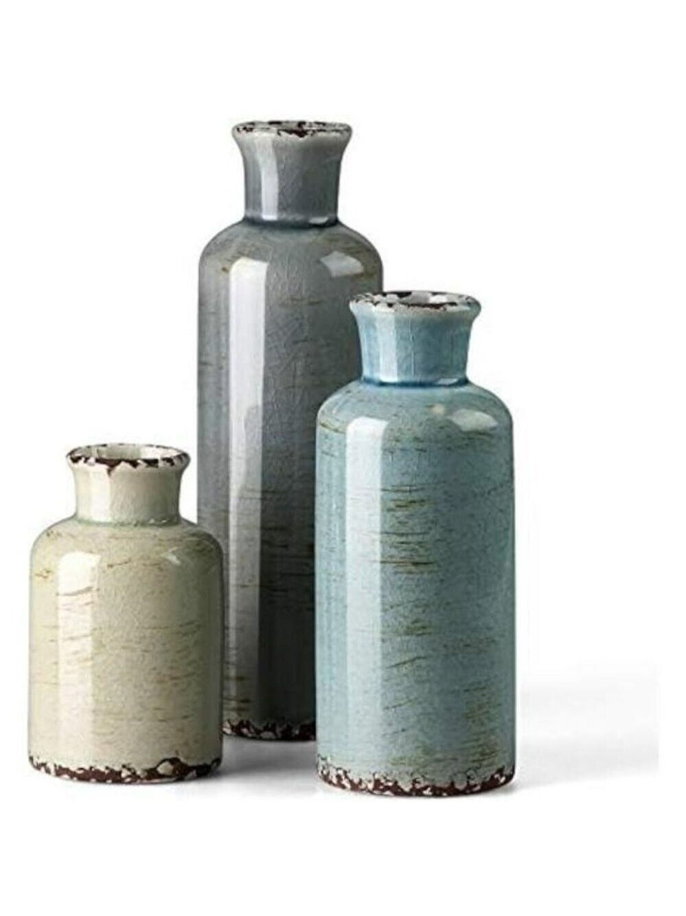 Ceramic Vase Set of 3 Modern Farmhouse Decor Table Centerpiece Shelf Display